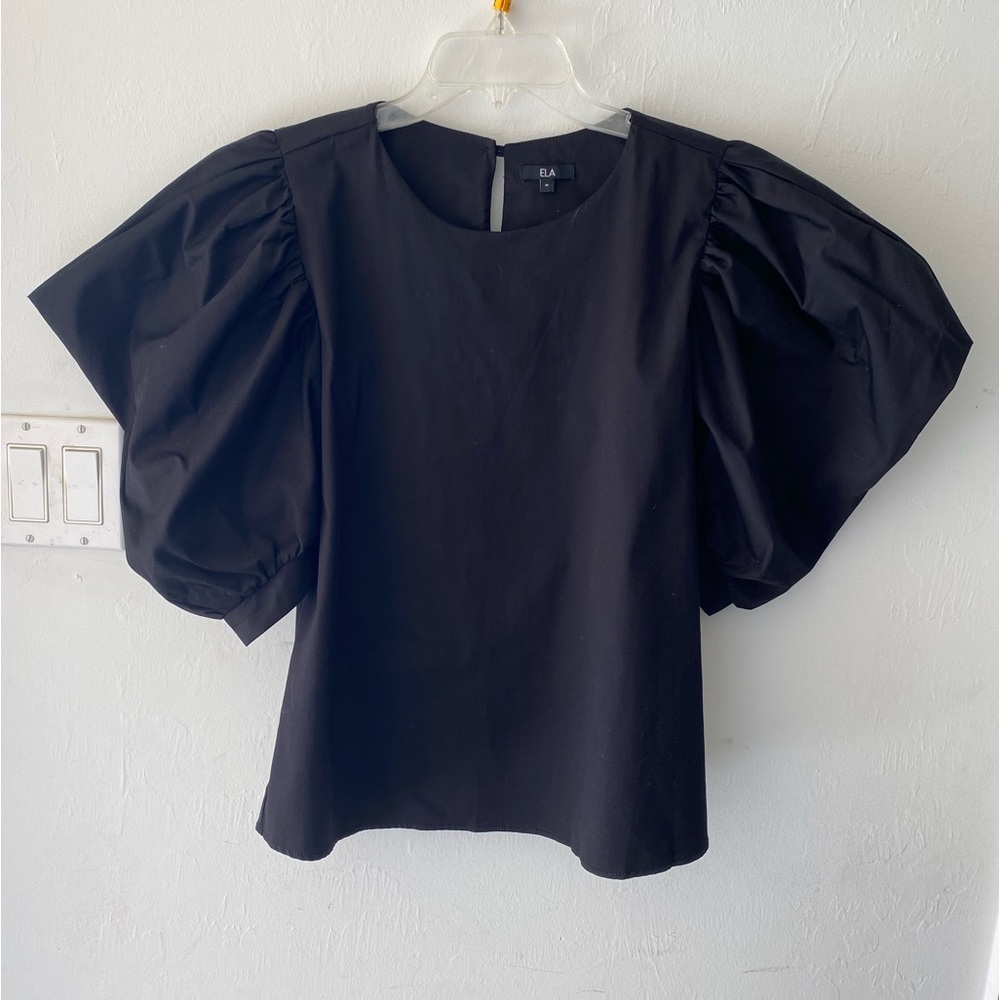 ELA Women Black Ruffled Puff Sleeve Size Medium Blouse